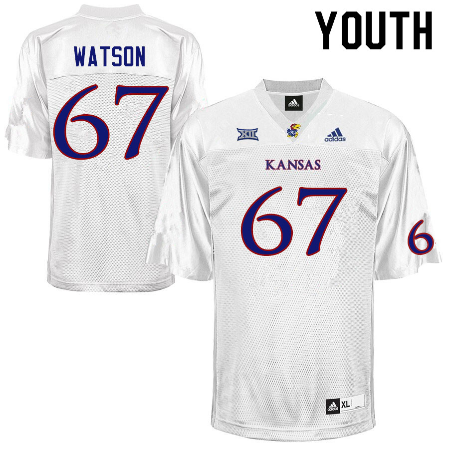 Youth #67 David Watson Kansas Jayhawks College Football Jerseys Sale-White - Click Image to Close